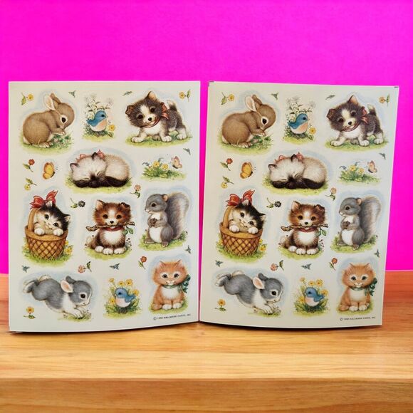 1990 Hallmark Stickers Adorable Critters Bunnies Birds Squirrel Kittens Puppies - Picture 1 of 5